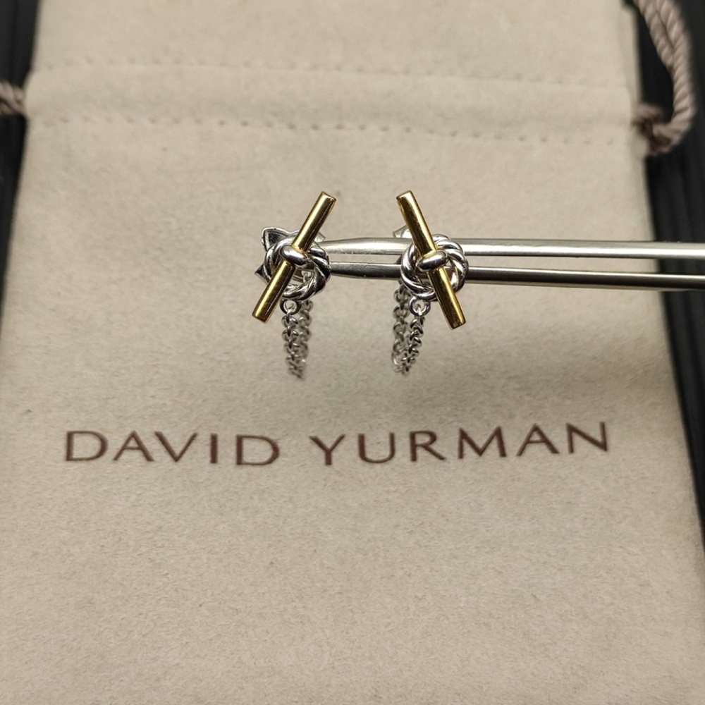 David Yurman Mixed Metal Knot Drop Earrings in Gold & Silver